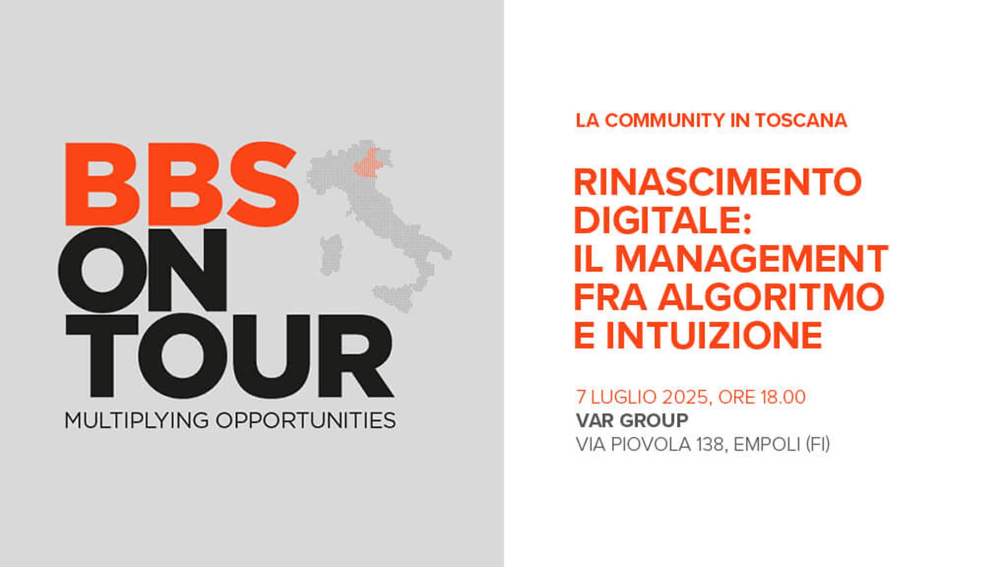 Partecipa al BBS On Tour: “Rinascimento Digitale tra algoritmo e intuizione”